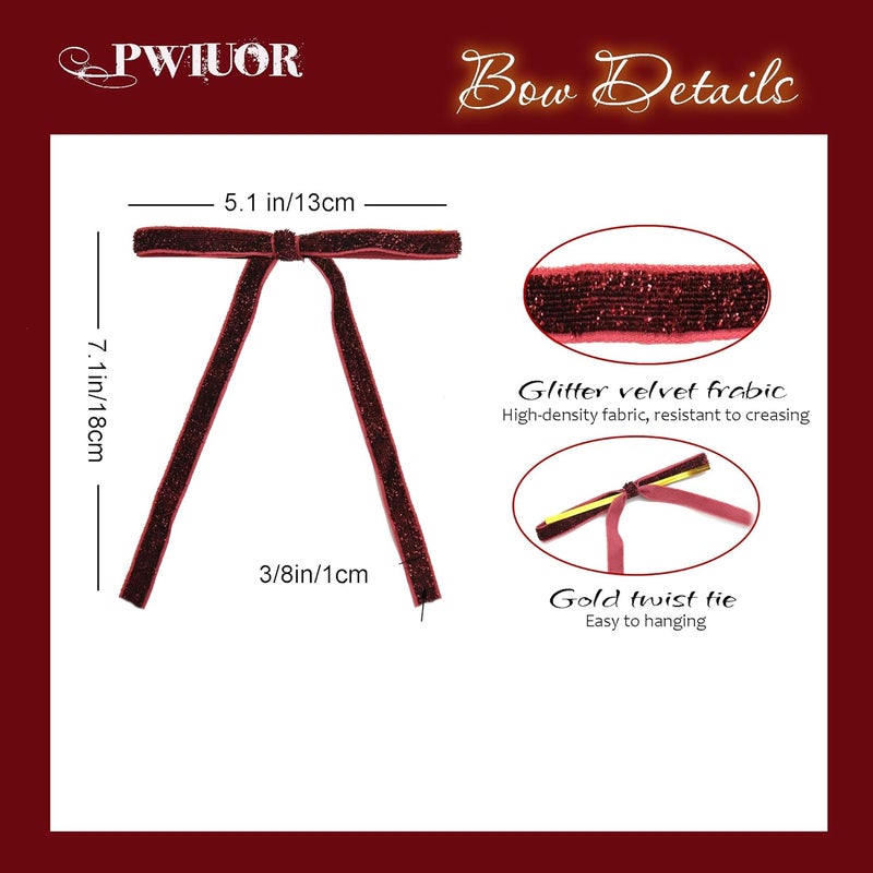 Pwiuor 30 Pcs Velvet Christmas Tree Bows Decorations, Vintage Velvet Ribbon Bows with Twist Tie for Wreath Garland Gift Wrapping Indoor Outdoor Decor (Burgundy) - Image 3